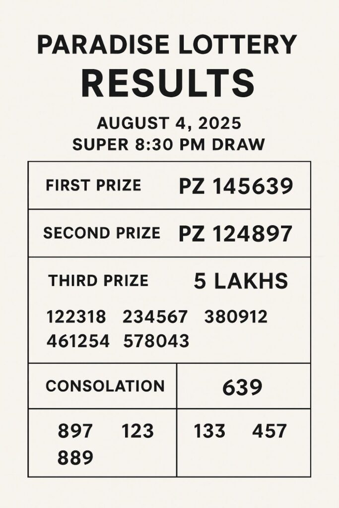 paradise lottery results today